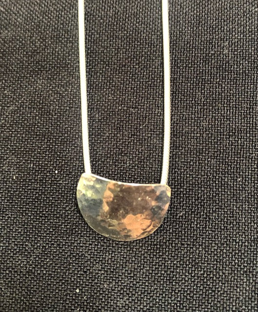 Silver hammered "shield" necklace