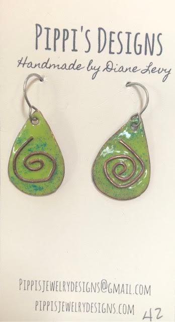 Copper and enamel swirl earrings