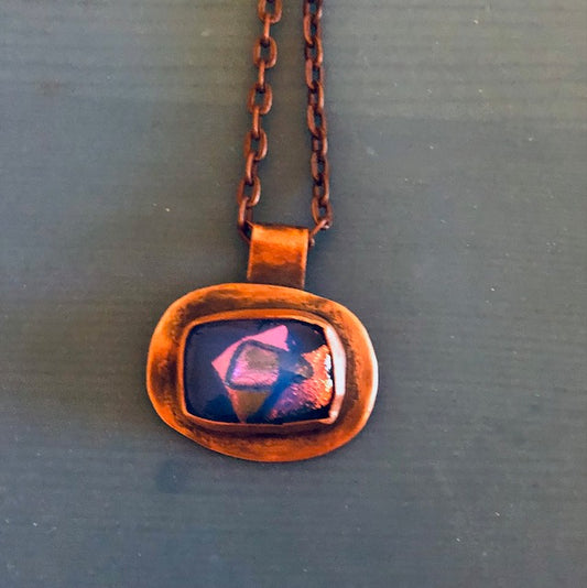 Copper and handmade glass bead necklace