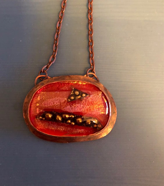 Handmade glass bead copper necklace