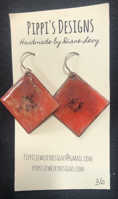 Square copper enamel earrings