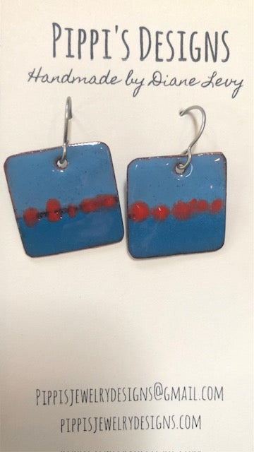 Sunset Square enamel on copper earrings