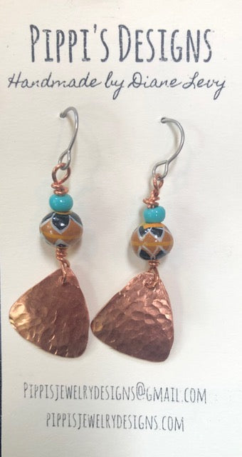 Copper and bead earrings