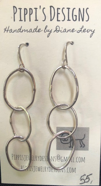 Silver three-ring dangly earrings