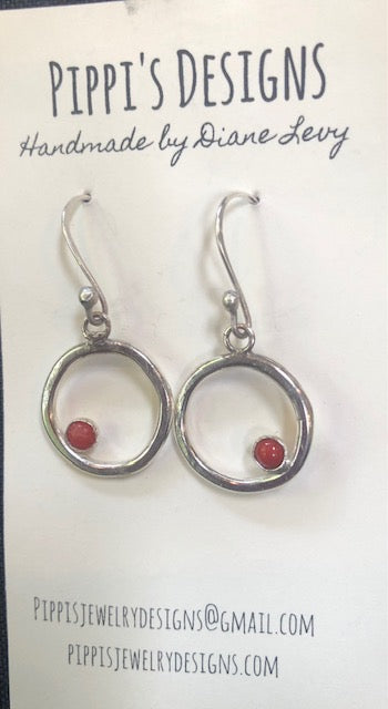 Silver and coral earrings