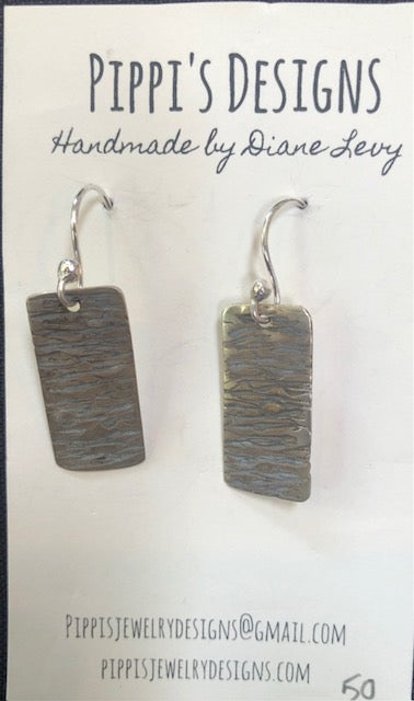 Silver hammered rectangle earrings