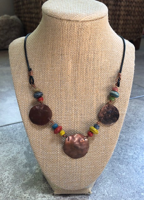 Copper and glass bead necklace