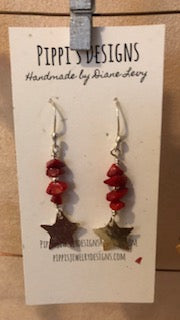 Silver and coral "star" earrings