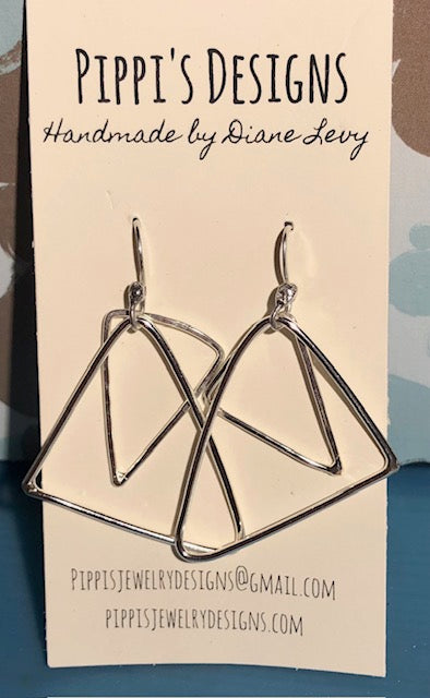 Silver double triangle earrings